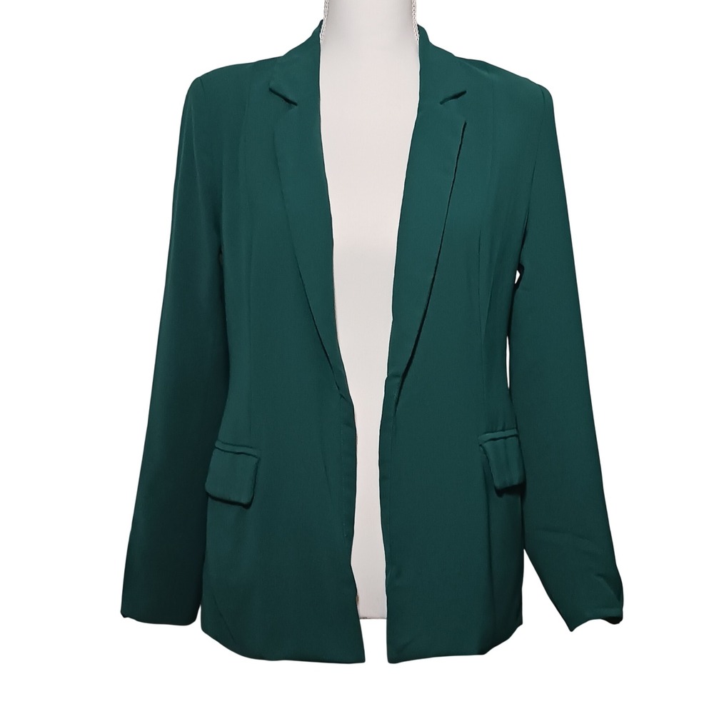 SKIES ARE BLUE Women's Palmer Blazer Jacket Green XS Open Front Pockets Lined - Picture 2 of 11